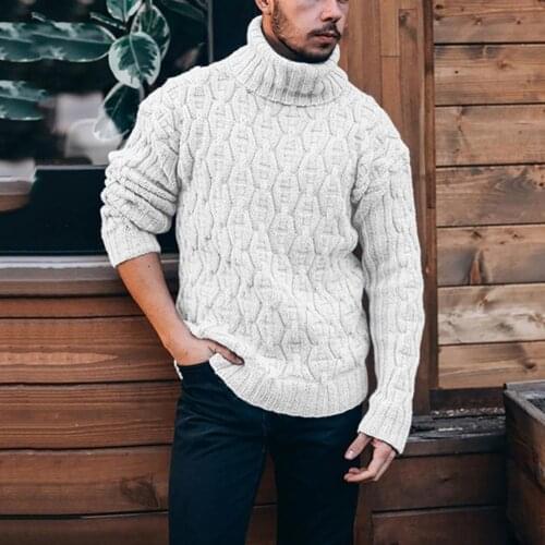 New Simple Winter Autumn Solid Color Men Sweater Ribbed Thermal Soft Ribbed Mens Turtleneck Thick Sweater