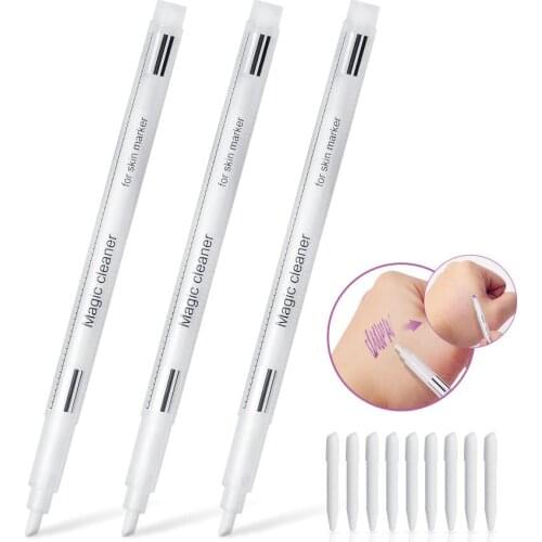 Wholesale Erase Cleaner For Skin Marker Magic Eraser Pen Eyebrow Tattoo Remover Cleanser 3 Pcs Brushes Permanent Makeup Tools