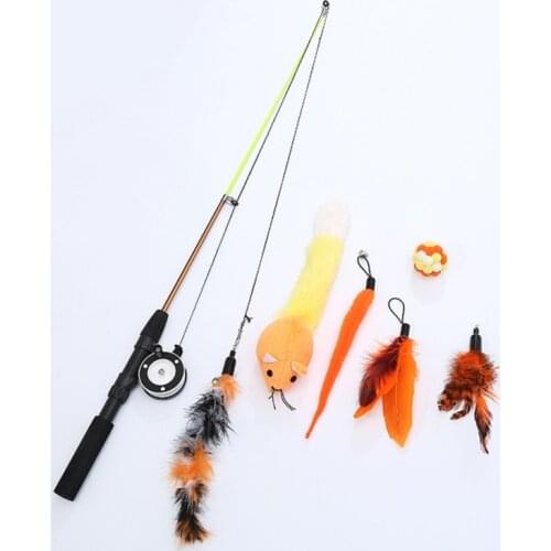 7PCS Replacement Cat Feather Toy Set Funny Pet Teaser Wand Toys for Cat Interactive Pet Cat Telescopic Fishing Rod Pet Supplies