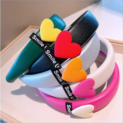 Women Star style love pu leather contrast color simple reduction sweet hairbands