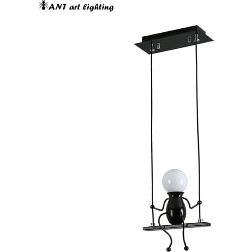 Nordic Cartoon Little Man Pendant Light Modern Designer Iron Swing Pendant Lights Bedroom Study Dining Room DIY LED Hanging Lamp