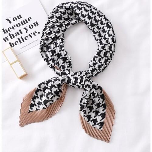 Silk Crinkle Scarf Women Foulard Hair Neck Scarfs for Female Print Fashion Handwear Band Pleated Plain Scarves Tie