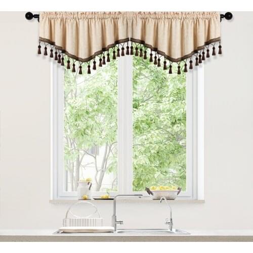 ELKCA 2 Piece Modern Beige Chenille Chinese Curtain Valance for Bedroom Hall Decor Ascot Cortina Tier for Living Room Kitchen