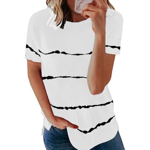 Women Summer Short Sleeve T-Shirt Fashion Striped Casual Loose Round Neck 2021 Ladies Plus Size Tops 5XL Tee Shirt Femme