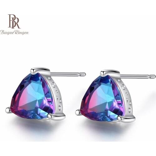 Bague Ringen Classic Solid Silver 925 Jewelry Natural 9*8mm Gemstone Earrings for Women Delicate Triangle Topaz Ear Studs Party