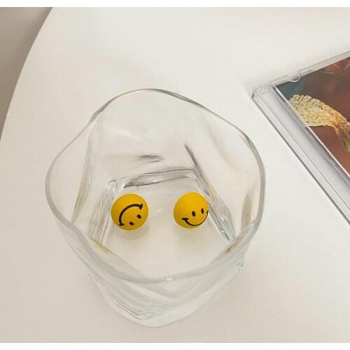 AOMU Korea Retro Geometric Round Metal Cute Cartoons Yellow Smile Stud Earrings for Women Girl Fashion Jewelry Gifts