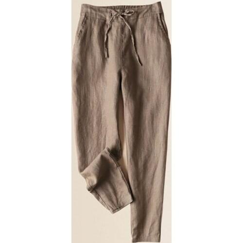 Womens 2021 Summer Harem Pants Cotton Linen Solid color Elastic waist Harem Trousers Soft high quality for Female ladys