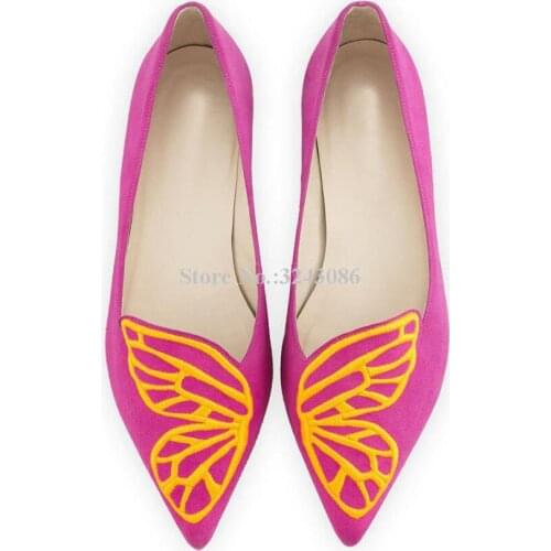 New Spring Butterfly Wings Flat Casual Shoes Woman Fashion Design Rose Red Gold Color Single Shoes Slip-on Dress Shoes