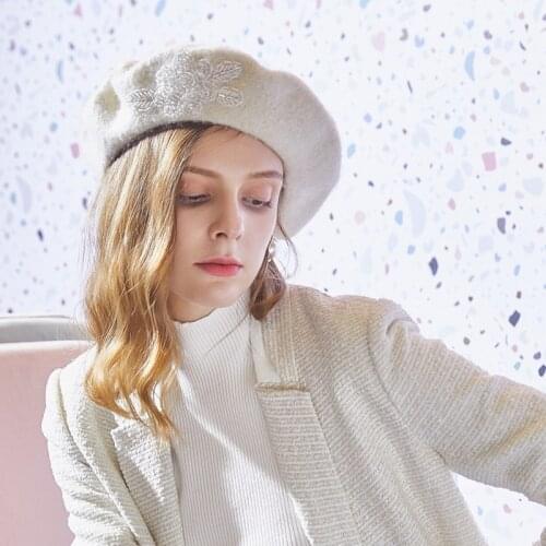 H765 Female Beret Hat Women Autumn Winter Outdoor Shopping Trip Berets Cap Girl Warm Thick Top Grade Elegant Simple Church Hats