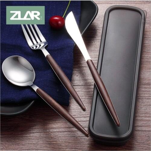 ZLAR Fork Spoon Knife Durable Dinnerware Set Tableware Dinner Cutlery Sets Stainless Steel Kitchen Accessories Walnut Vintage