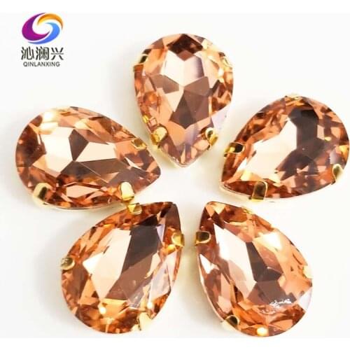 Golden bottom Water red DR shape High quality AAA Glass Crystal sew on claw rhinestones,Diy/Clothing accessories SWSG07