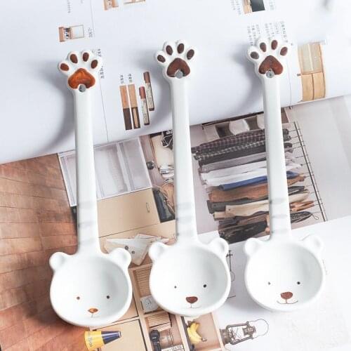 1pc Cartoon Ceramic Spoon Creative Hand Painted Cute Bear Dessert Spoon Tableware Catering Supplies Long Handle