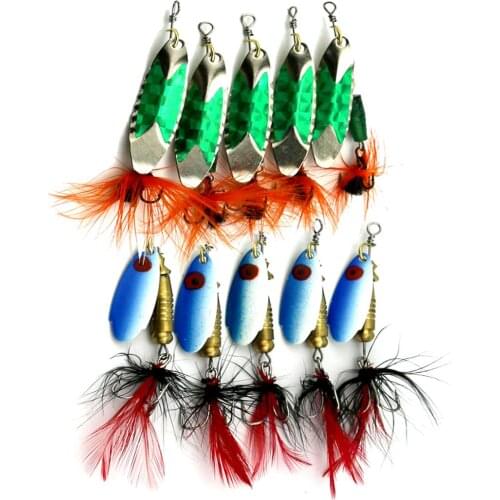 10pcs/set Metal Spoon Spinner Crank Bait Soft Squid Fishing Lures Jig Heads Assorted Pesca Brand Fish Tackle Isca Artificial