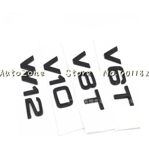 10pcs New Car Styling ABS silver Black Decal 3D V6T V8T V10 W12 Wing Side Rear Boot Trunk Badge Emblem Sticker