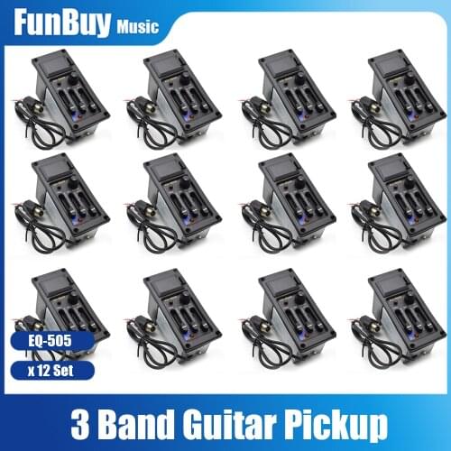 12pcs EQ-505R 3 Band Acoustic Guitar Preamp Guitar Piezo Pickup Amplifier Left Right Hand EQ Equalizer Guitarra Accessories