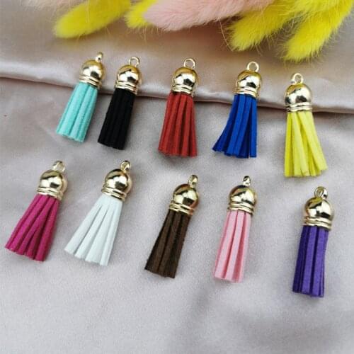 20pcs 36mm Suede Tassels Charm Colorful Faux Suede Leather Tassel With Gold CCB Cap For DIY Jewelry Making Keychains Bag Charms