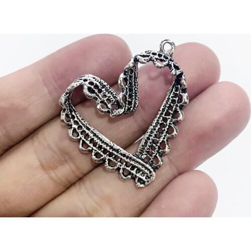 4pcs 34x32mm Lace Hollow Heart Charms Antique Silver Plated Pendants Jewelry Making Craft Fit Women Diy Necklace Gift