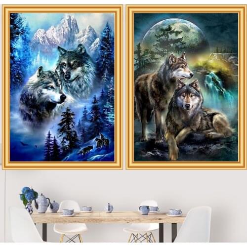 5D DIY Diamond Painting Animal Wolf Cross Stitch Kit Full Drill Square Embroidery Mosaic Art Picture of Rhinestones Home Decor