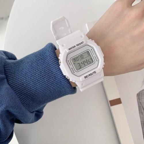 2021 Womens Simple Digital Luminous Electronic Watch Unisex Kids Square Watch Sports Student Waterproof Watch Set Alarm
