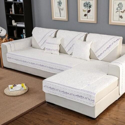 2021 Cotton Couch Cover White Color Sofa Cover Embroidered Flower Cushion Towel Sofa Slipcover Loveseat Covers for Living Room