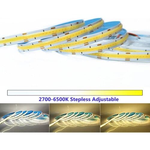 DC12V Dimmable COB CCT LED Light Strip High Density Flexible FOB COB Led Tape RA90 2700-6500K CCT Adjustable COB Strip Lighting