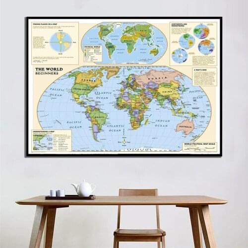 A2 Size The World Map Simple Version Fine Canvas Spray Painting For Beginner Home Office Wall Decor Map