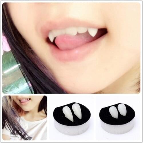 2pcs Vampire Teeth Fangs Toys Safe Resin Box Packed Halloween Fangs Dentures Teeth Cosplay Party Props Decoration Kid Adult Toys