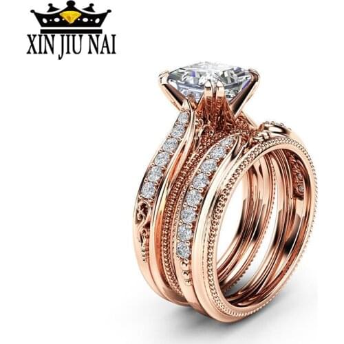 18k Rose Gold Retro Inlaid Zircon Rings The Engagement Princess Of A Square Diamond Ring For Women Anillos De Diamante Bizuteria