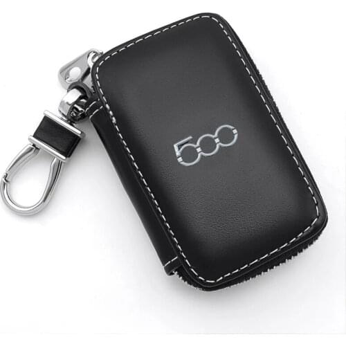 KUNBABY Genuine Leather Car Brand Key Holder Cars Key Wallet Car Key Keychain Ring Case Bag Cover With 500 Logo For Fiat Abarth