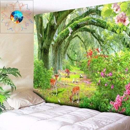 Beautiful Forest Psychedelic Tapestry Mandala Flower Wall Hanging Boho Elk Decor Living Room Hippie Tapestry Bedspread Curtains