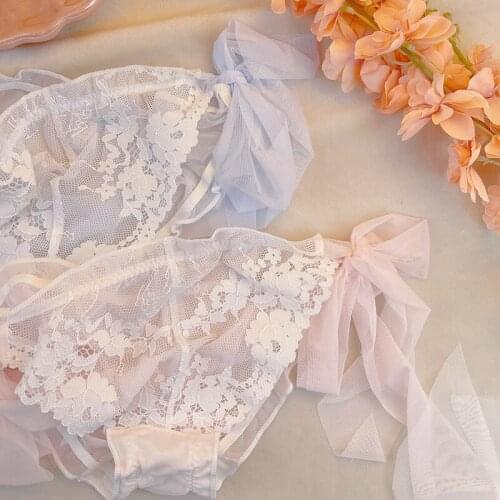 Lanpanese Girl Net Yarn Cute Bowknot Fairy Underpants Elastic Bandages Briefs Maiden Sexy Women Lace Ventilate Small Fresh