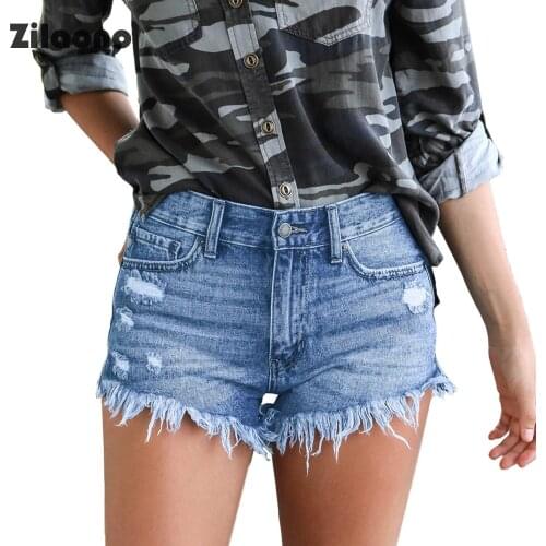 Summer Women High Waisted Shorts Sexy Ripped Hole Frayed Booty Shorts Denim With Pocket Distressed Clubwear Skinny Short Jeans