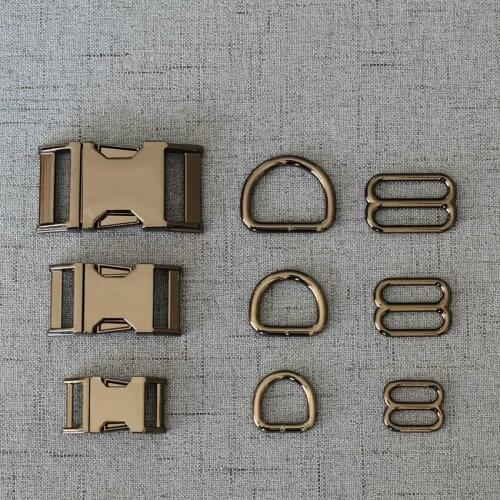 1 Set 15mm/20mm/25mm Gun Black Hardware Metal D Ring Semi Circle Buckle Straps Slider Clasp For Pet Harness Sewing Accessory