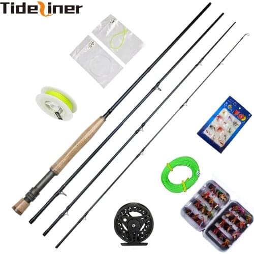 Tideliner Fly Fishing rod set Combo Kits 2.7M Fly Fishing Rods 5/6 carbon fiber Aluminum Fly Reel Fishing Lures Lines pole