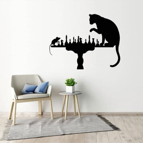 Funny Cat-mouse Playing Chess Wall Decals Vinyl Wall Sticker Removable Mural Wall Art for Living Room Home Decor Poster DW7975