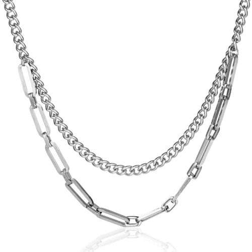 Stainless Steel Multilayer Mens Punk Rock Splicing Cuba Chain Necklace Jewelry Gift For Him