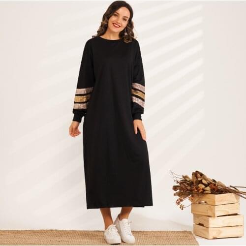 New Product Fashion Ladies Sequin Stitching Thin Loose Loose Slim Sweater Long Casual Sports Womens Dress