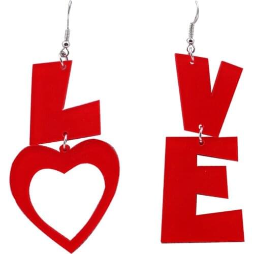 New Arrival Acrylic Letters LOVE Dangle Earrings for Women Girl Lovely Funny Punk Heart Long Drop Earrings Party Fashion Jewelry