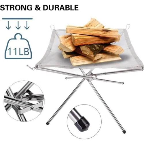 Portable Outdoor Fire Pit 4 Legs Collapsible Stainless Steel Mesh Fireplace with Storage Bag for Camping Backyard Garden