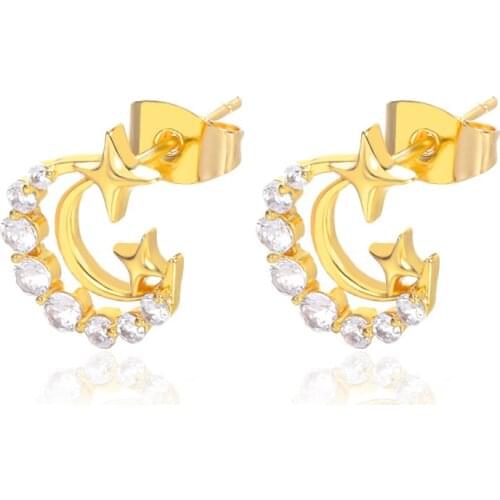 Simple Shine Exquisite Zirconia Moon Earring Women AAA Zircon CZ Crystal Stud Earring Wedding Jewelry Pendant Birthday Gift