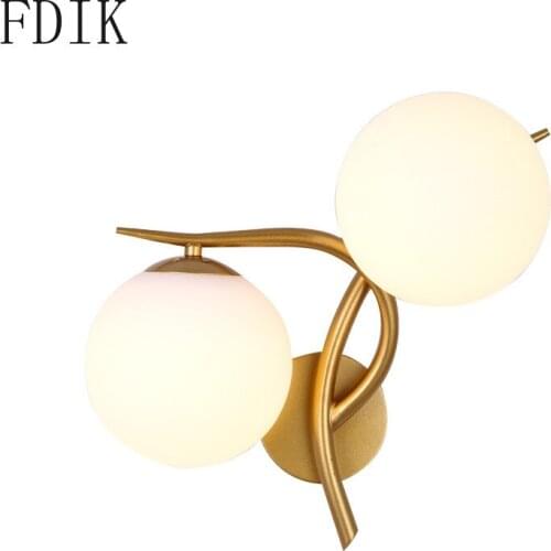 Modern Double Heads Glass Wall Lights Simple Creative Lamp for Bedroom Corridor Bathroom Vintage Loft Decoration Metal Sconces