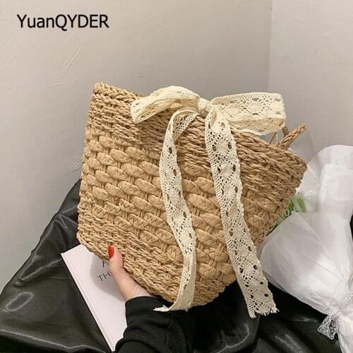 2021 New Ribbon Design Womens Shoulder Bag Fashion Summer Ladies Straw Woven Bag Casual Women Messenger Bags Bolsos De Mujer