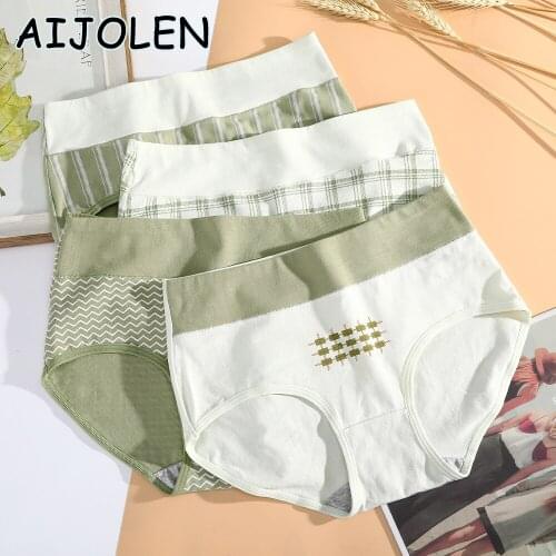 AIJOLEN Cotton Striped Panties Mid-waist Printed Underwear Womens Plus Size Soft And Comfortable Underpants Panties for Women