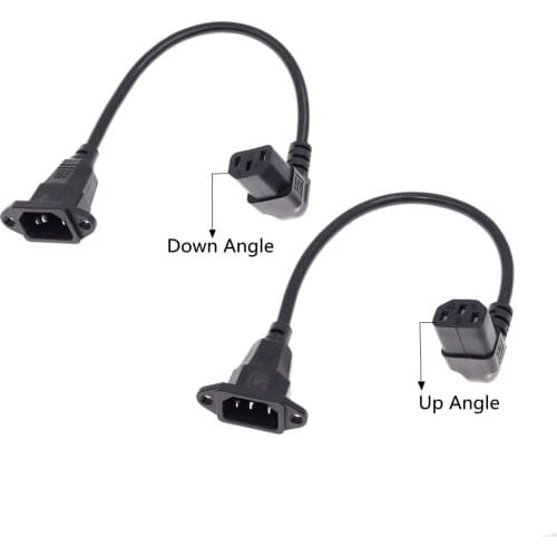 90 Degree C13 to C14 with Screw Holes Adapter Extension Cord, 30cm/1FT IEC320 C14 to C13 Up / Down Angled AC Power Cord