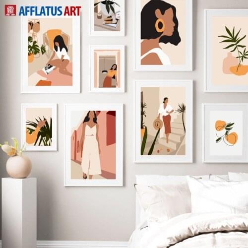 Vintage Girl Green Plant Palm Leaves Wall Art Canvas Painting Nordic Posters And Prints Wall Pictures For Living Room Home Decor