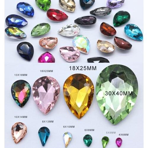 All sizes 24colors Teardrop Pointed back glass crystal rhinestone jewel Nail Art necklace brooch earring clothing trim Gem beads