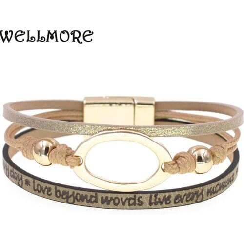 WELLMORE simple Leather bracelets for women magnet Bracelets & Bangles Elegant Multilayer charm Bracelets fashion Female Jewelry
