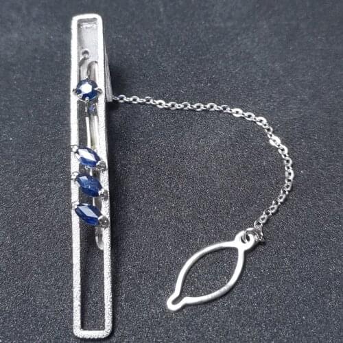 Sapphire tie clip Natural real sapphire men jewelry Free shipping 0.35ct*4pcs gemstone 925 sterling silver Fine jewelry C204191