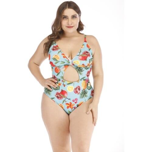 WomenS Bikini Set New Print Flower Fruit Sexy Deep V Fat Female One-Piece Swimwear Large Size Swimsuit Woman Beachwear SW204
