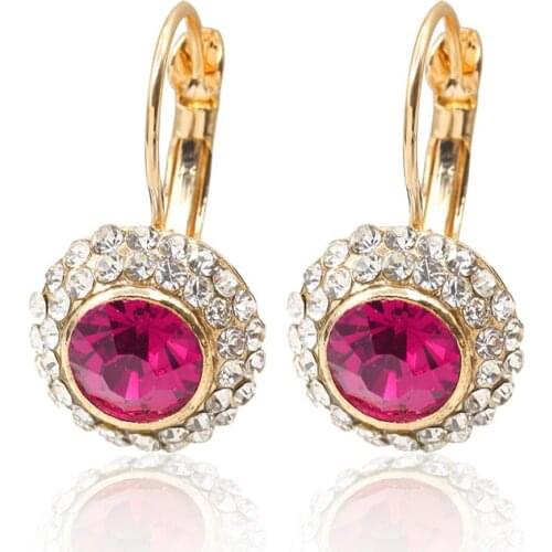 KaiMin Earrings for Women 13 Colors Blue Red Green Pink Round Fancy Crystal Silver Plated Golden Metallic Drop Dangle Earrings